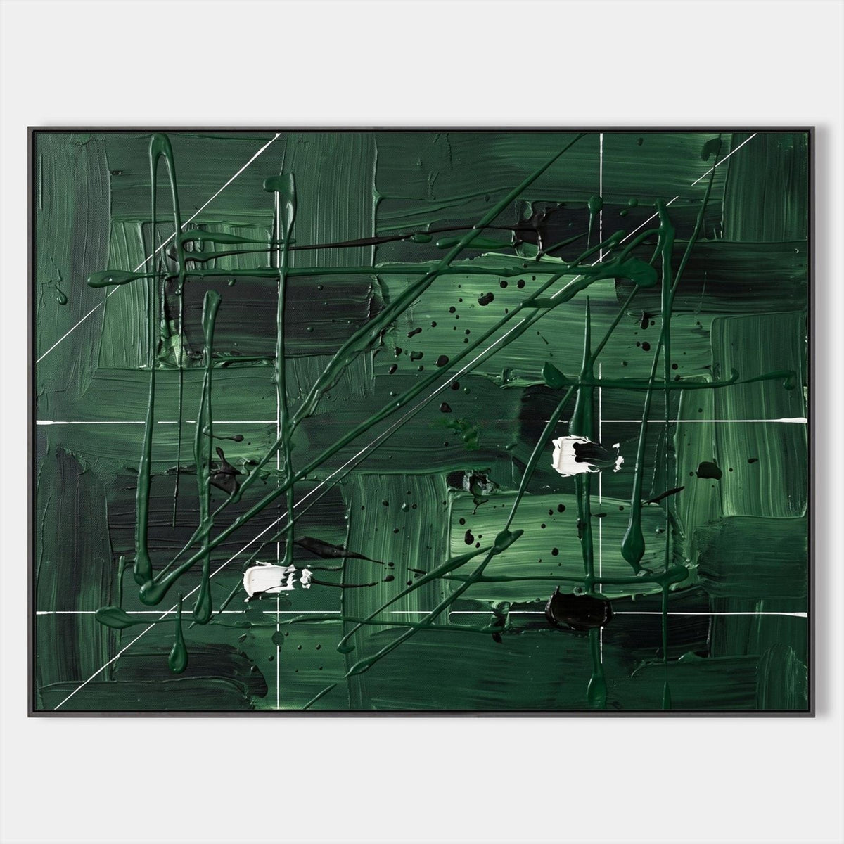 Forest Green Abstract Grid with Drips