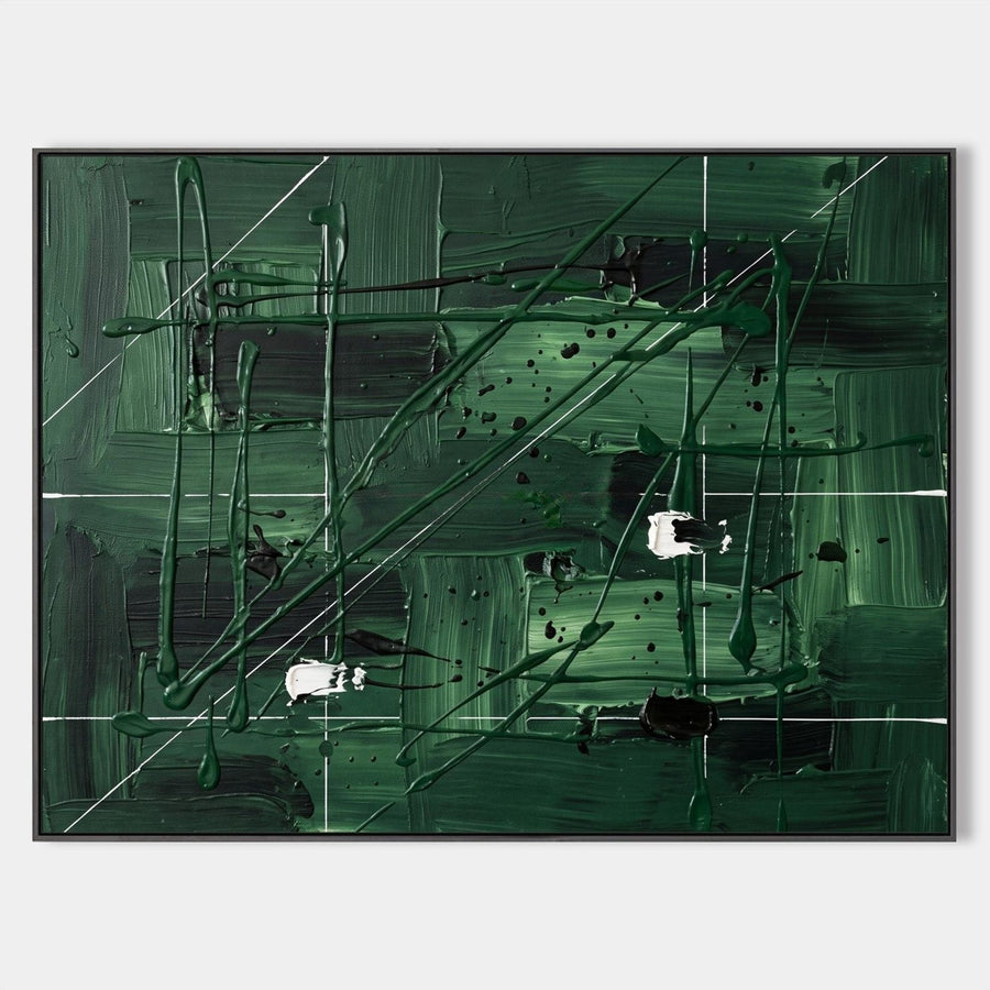 Forest Green Abstract Grid with Drips