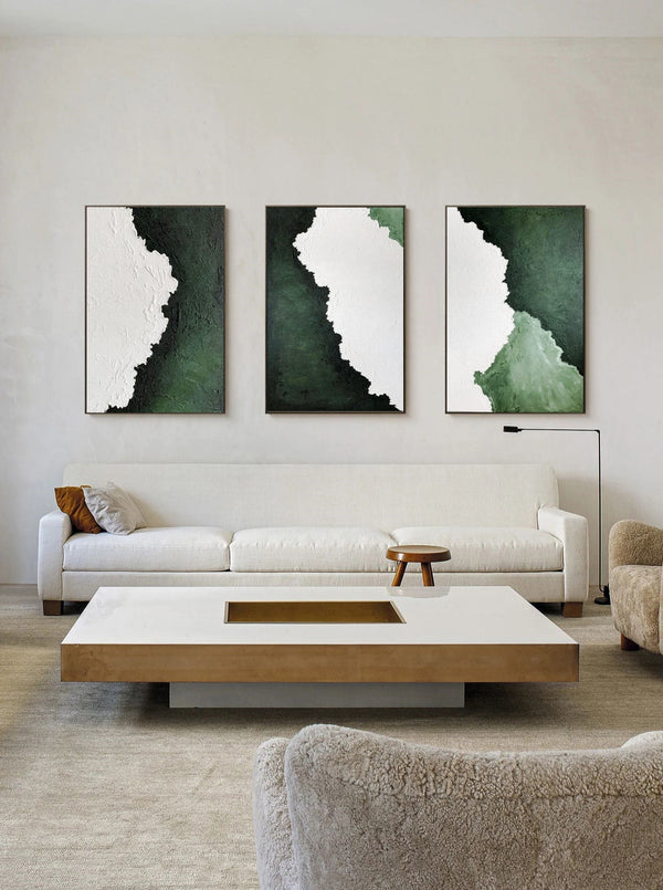 Forest Green and Ivory Textured Triptych