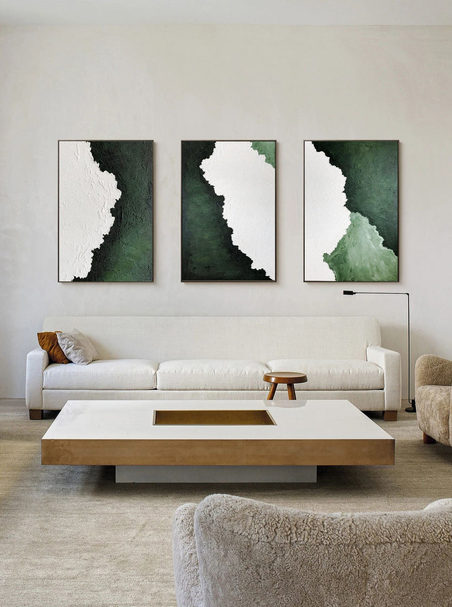 Forest Green and Ivory Textured Triptych