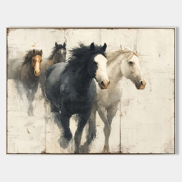 Four Horses Running Through Ivory Mist