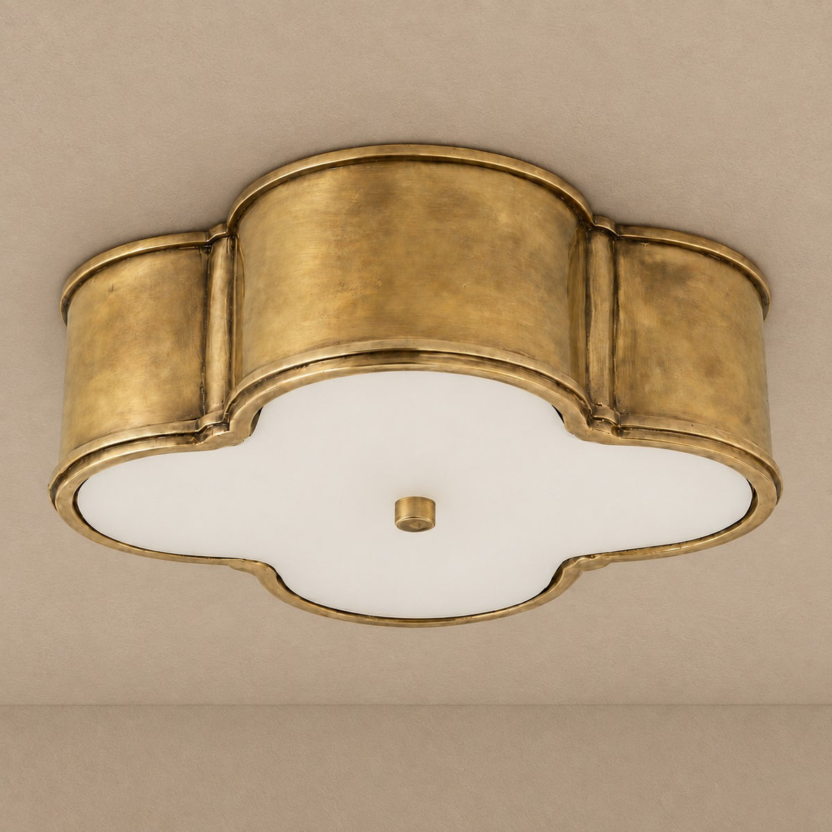 Four-Lobed Brass and Opal Glass Flush Mount