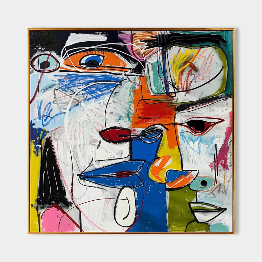 Fractured Faces in Cobalt and Orange