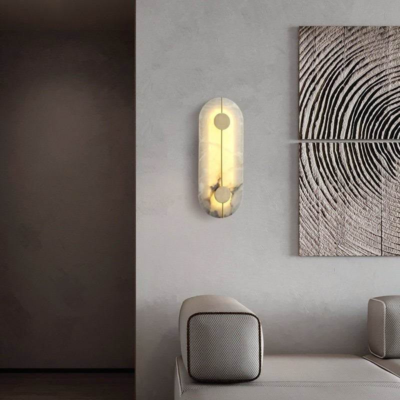 Framed Alabaster Slab Brass Wall Sconce