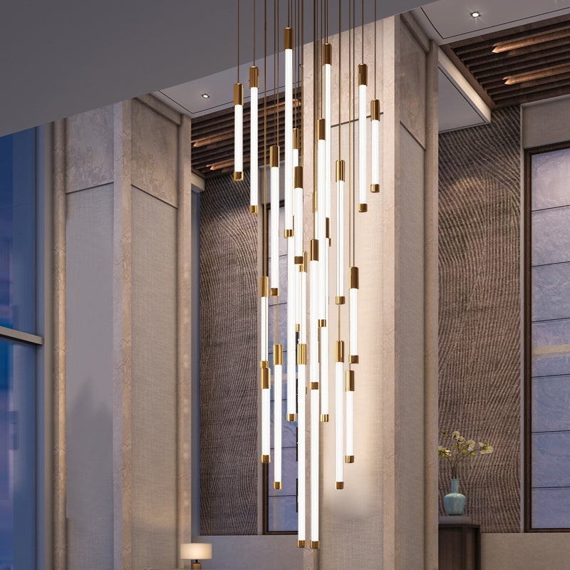 Frosted Acrylic Tube Cluster Gold Chandelier