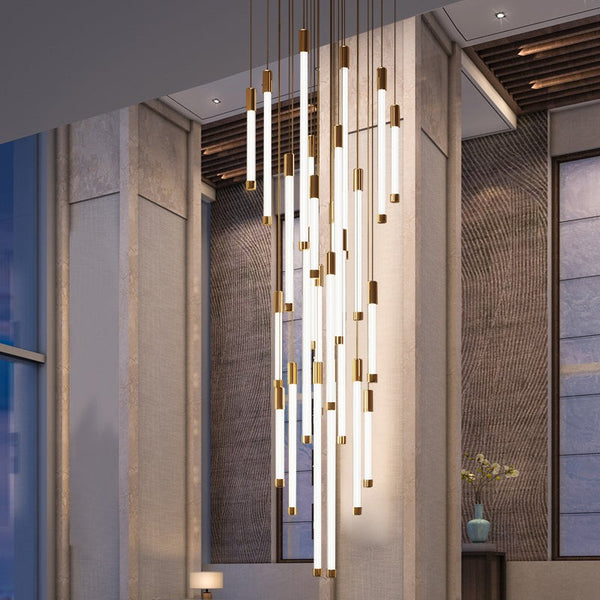 Frosted Acrylic Tube Cluster Gold Chandelier