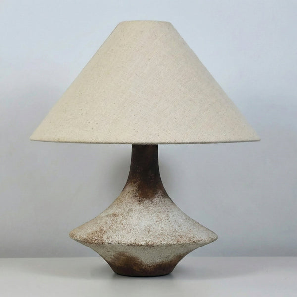 Frosted Brown Earthenware Table Lamp with Linen Shade
