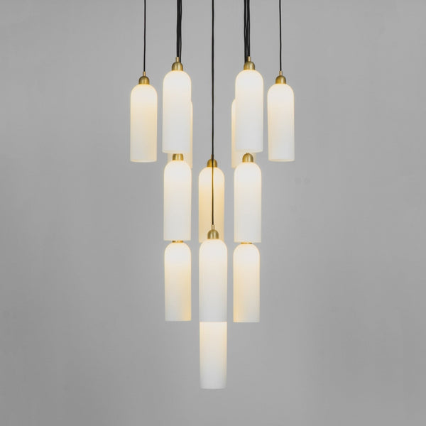 Frosted Glass Cluster and Solid Brass Chandelier