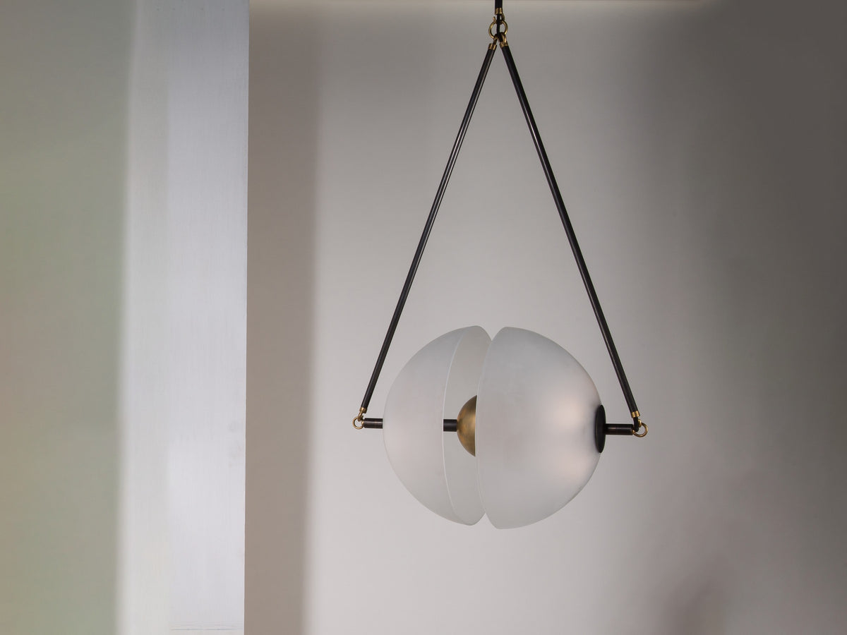 Frosted Glass Dome and Brass Sphere Pendant