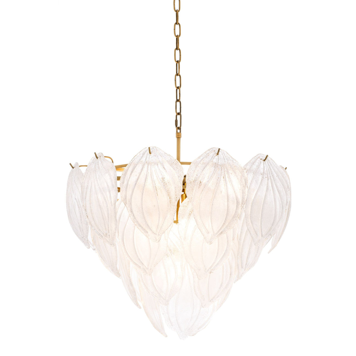 Frosted Glass Leaf Cluster Antique Brass Chandelier