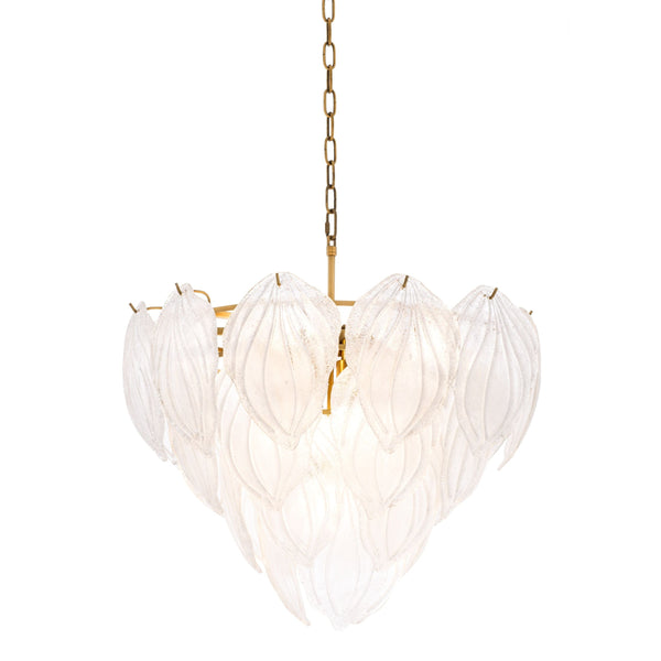 Frosted Glass Leaf Cluster Antique Brass Chandelier