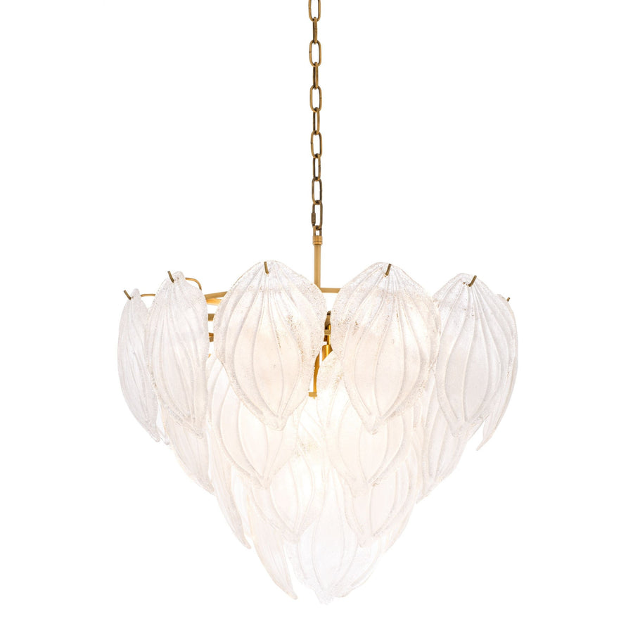 Frosted Glass Leaf Cluster Antique Brass Chandelier