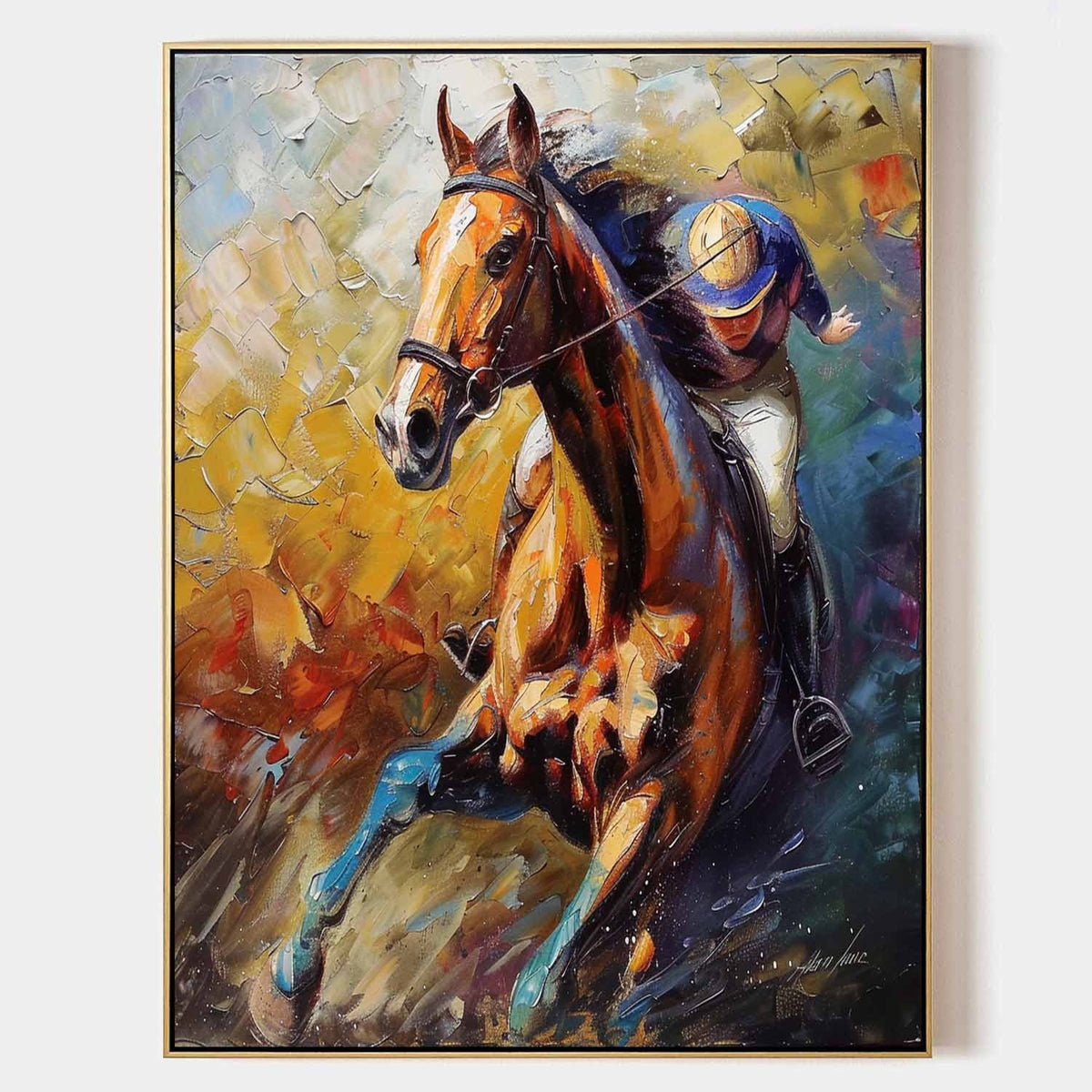 Galloping Chestnut Horse and Rider