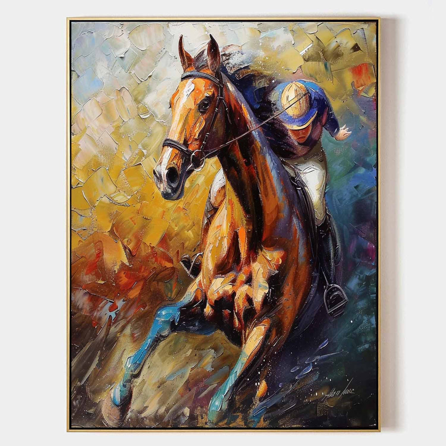 Galloping Chestnut Horse and Rider
