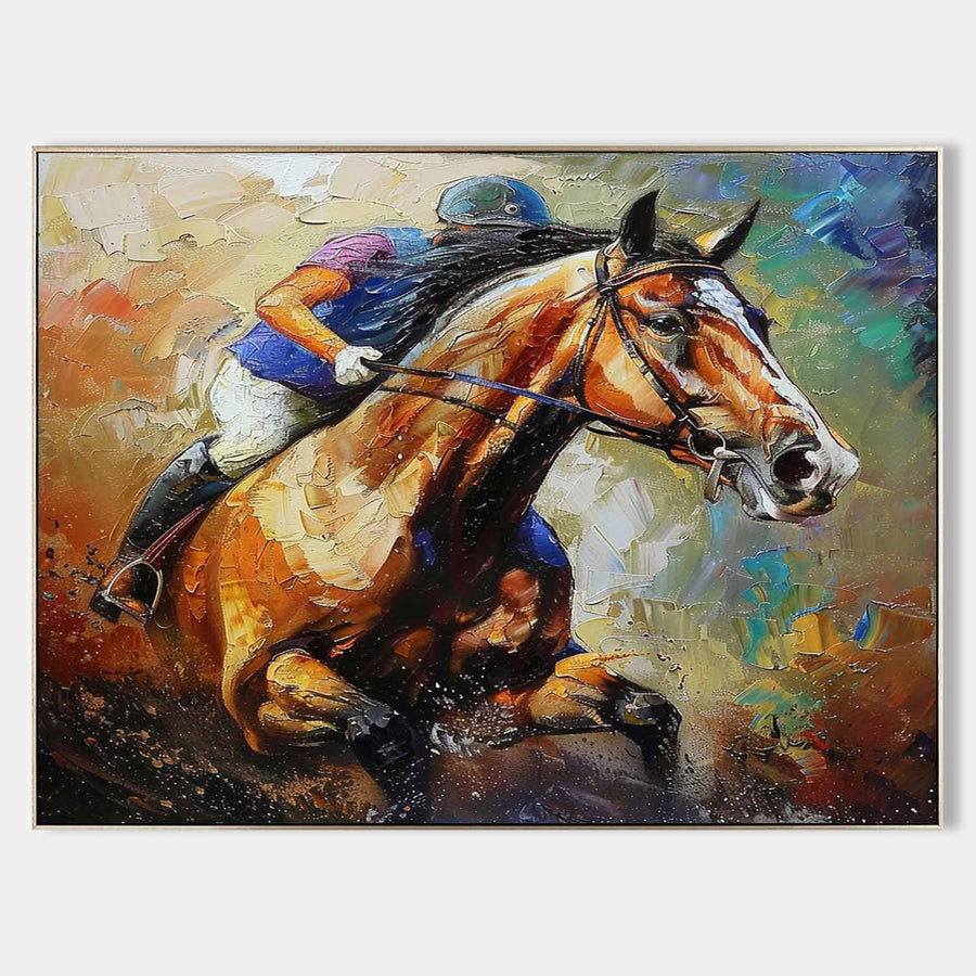 Galloping Chestnut Racehorse in Motion
