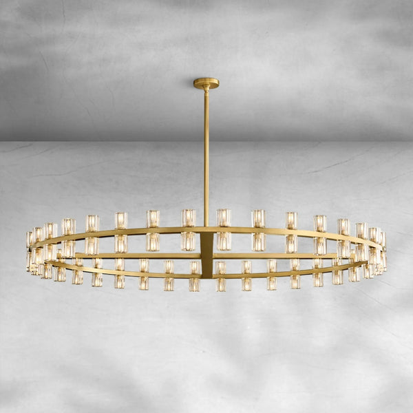 Gear Inspired Crystal and Brass Ring Chandelier