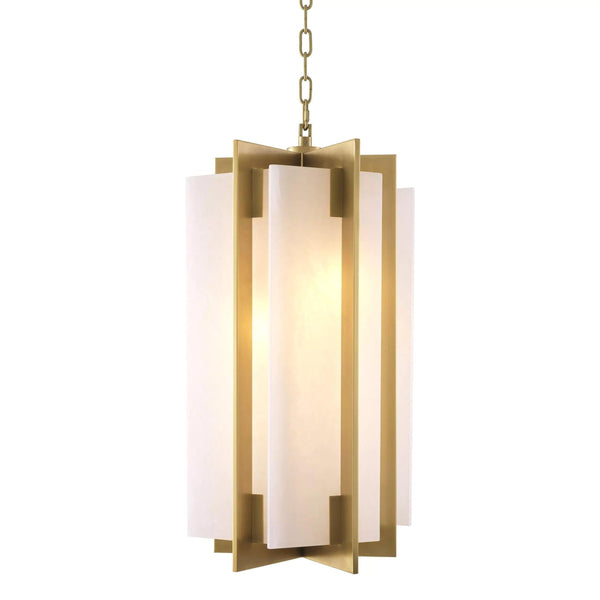 Geometric Alabaster and Antique Brass Cluster Chandelier