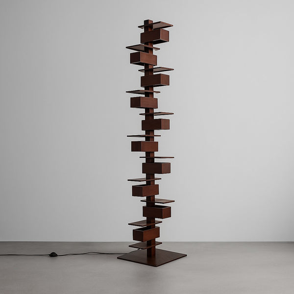 Geometric Iron and Walnut Cluster Floor Lamp