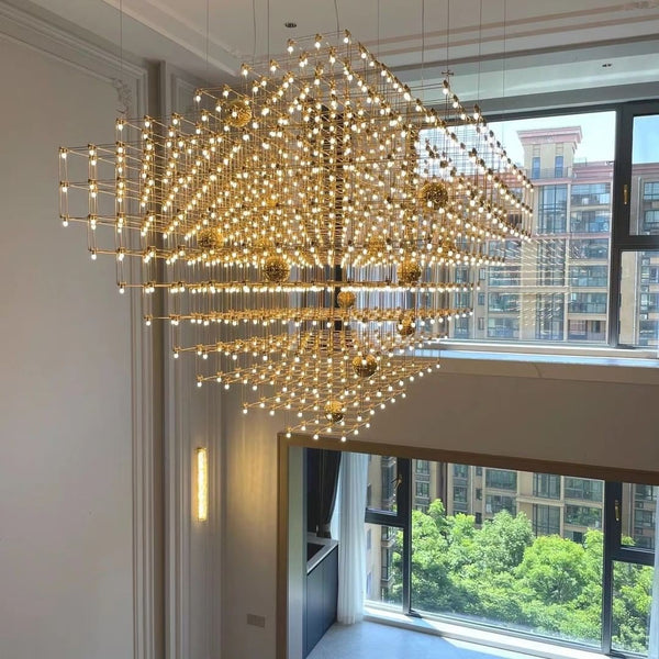 Geometric Metal Cube Cluster LED Chandelier