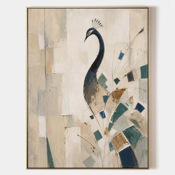 Geometric Peacock in Teal and Gold