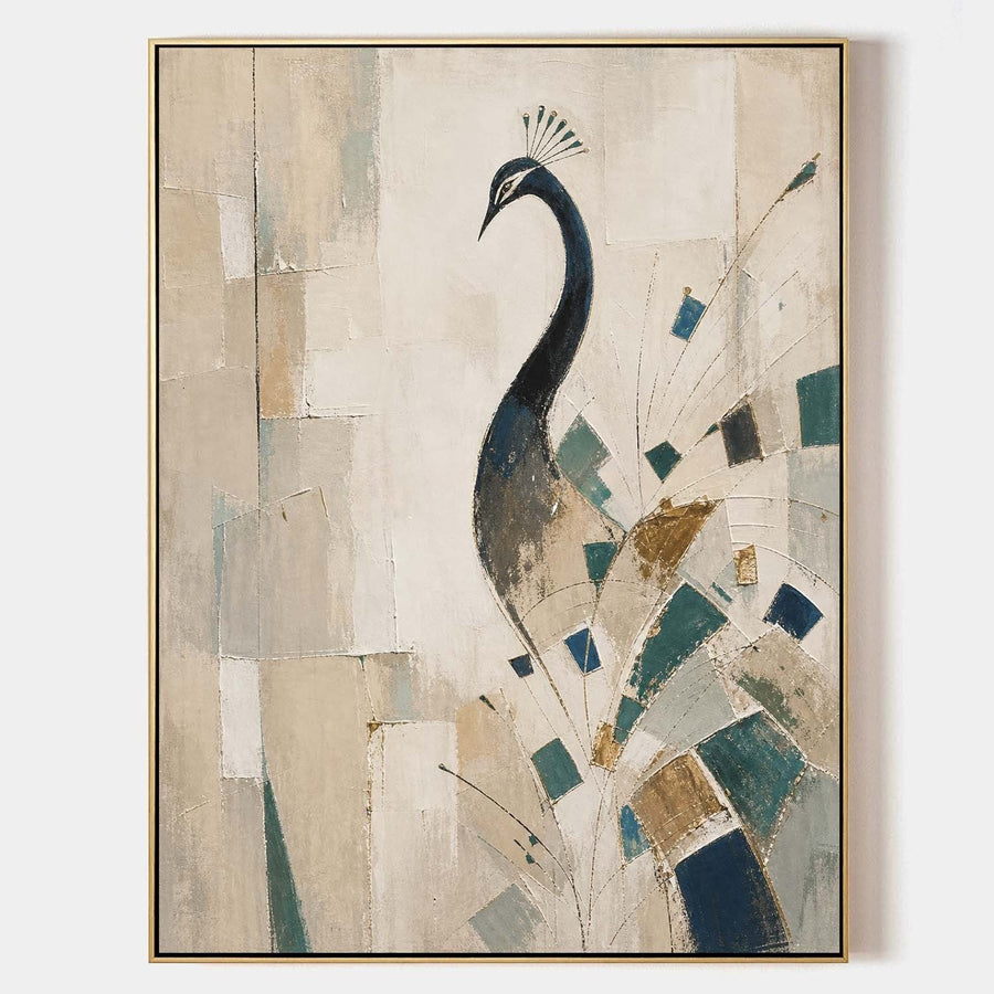 Geometric Peacock in Teal and Gold