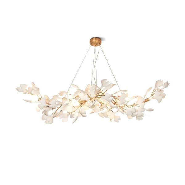 Gilded Branching Ceramic Ginkgo Leaf Chandelier