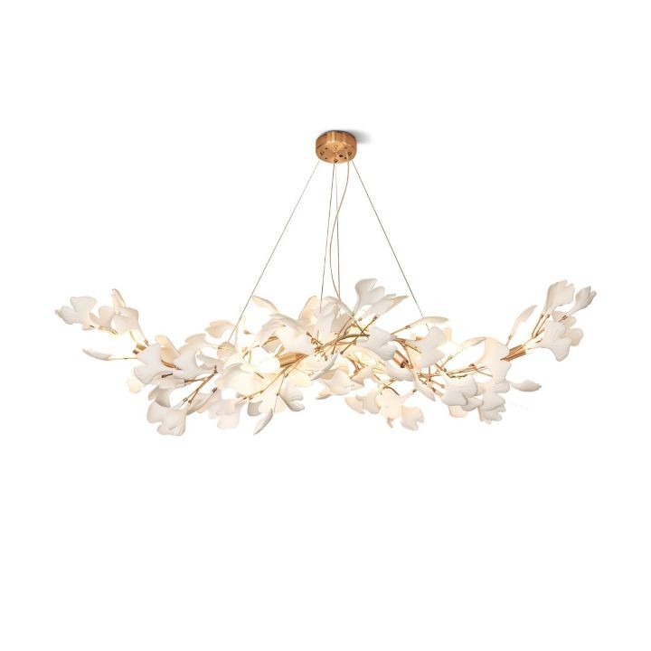 Gilded Branching Ceramic Ginkgo Leaf Chandelier