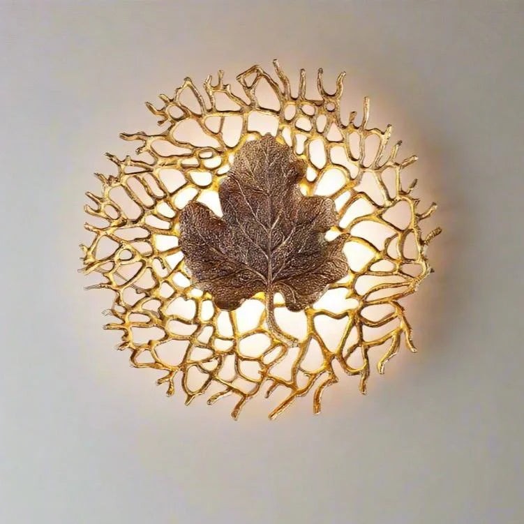 Gilded Brass Leaf Sculptural Wall Sconce