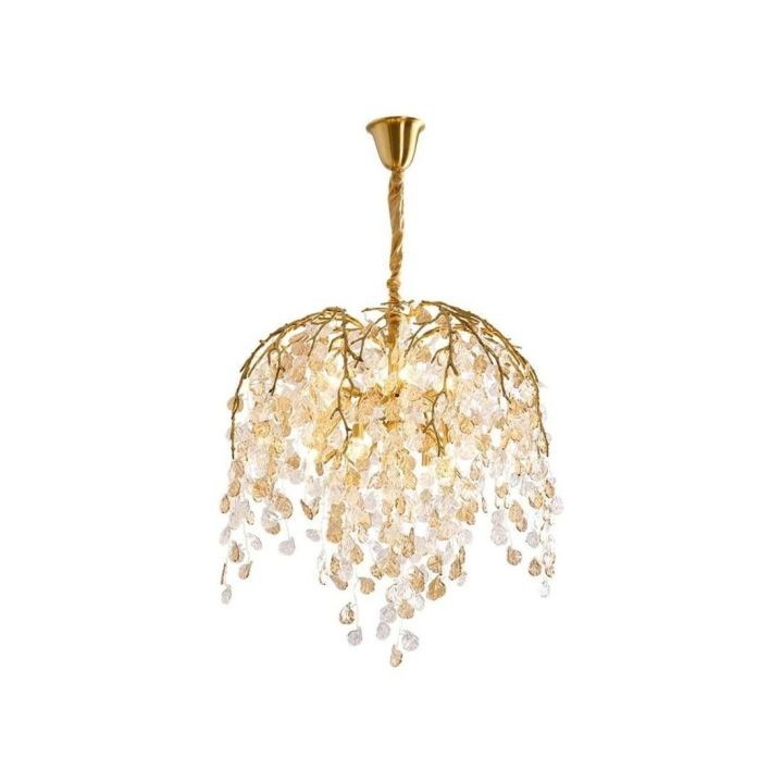 Gilded Copper Branch Chandelier with Glass Shades