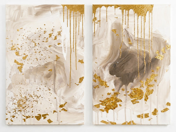 Gilded Drips on Ivory Diptych
