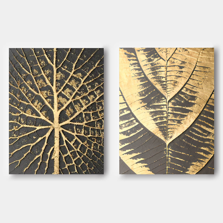 Gilded Leaf Veins Diptych