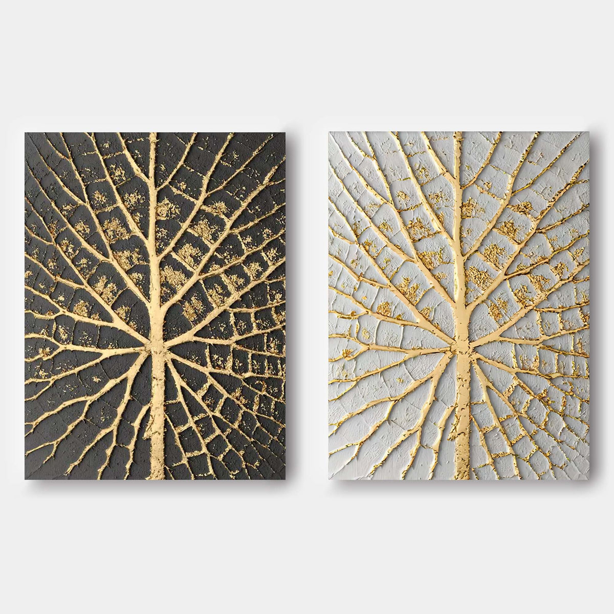 Gilded Leaf Veins in Charcoal and Ivory