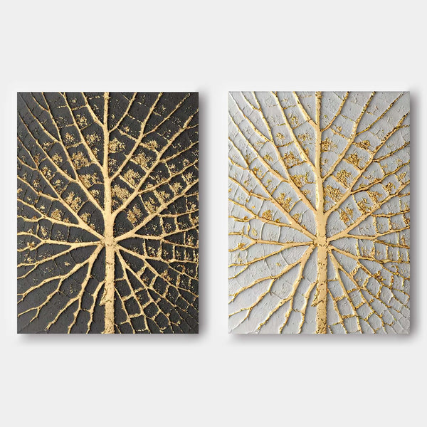Gilded Leaf Veins in Charcoal and Ivory
