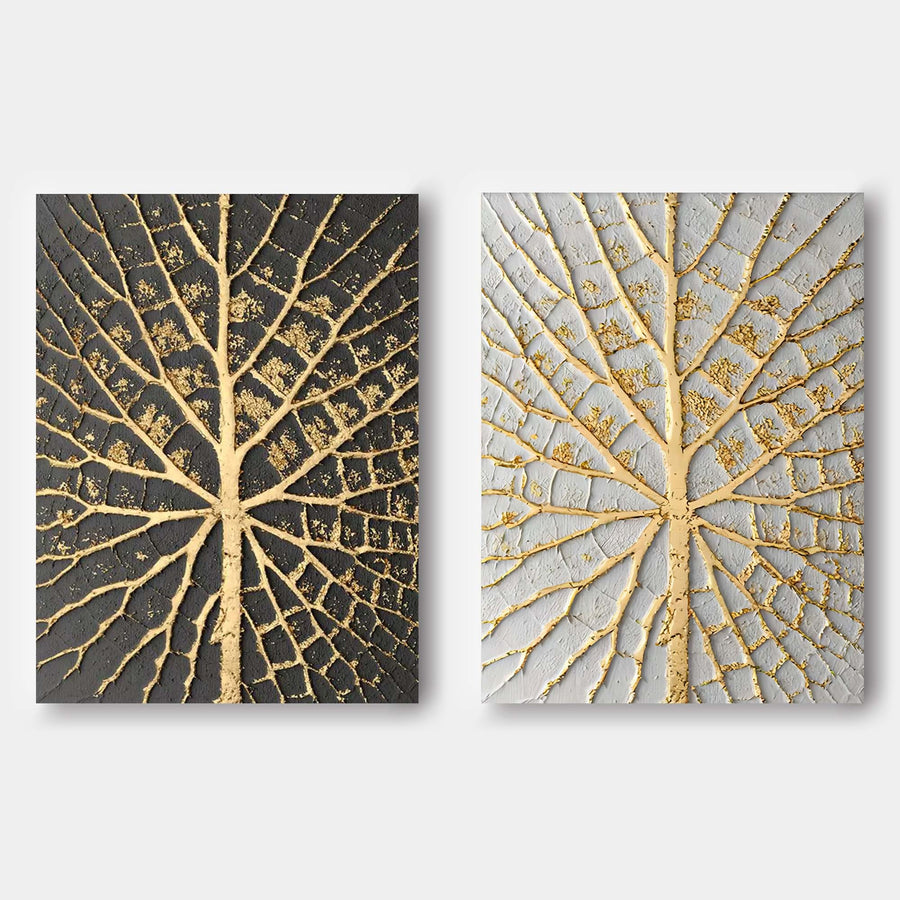 Gilded Leaf Veins in Charcoal and Ivory