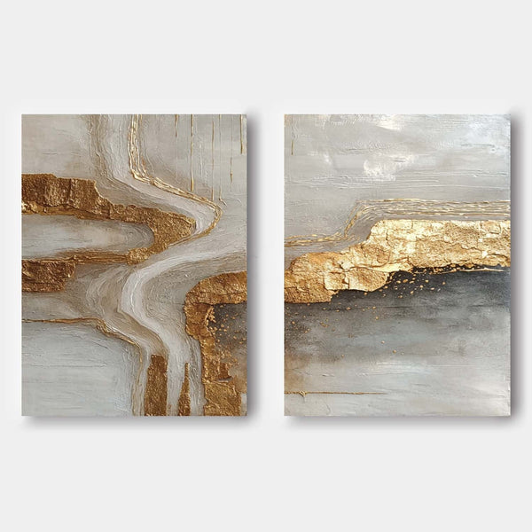 Gilded Riverbed Diptych in Stone