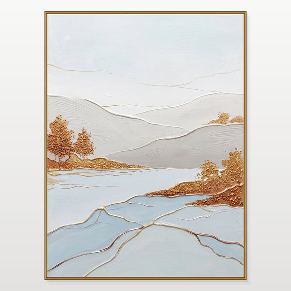 Gilded Shoreline Among Pale Hills