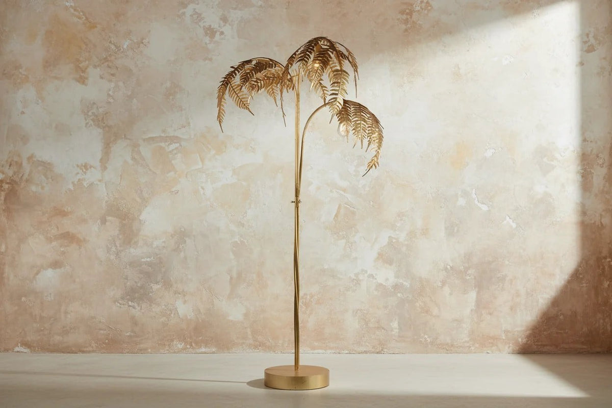 Gilded Steel Palm Frond Floor Lamp