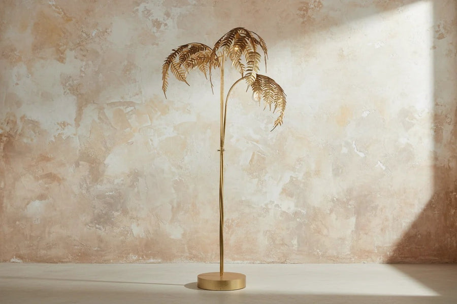 Gilded Steel Palm Frond Floor Lamp
