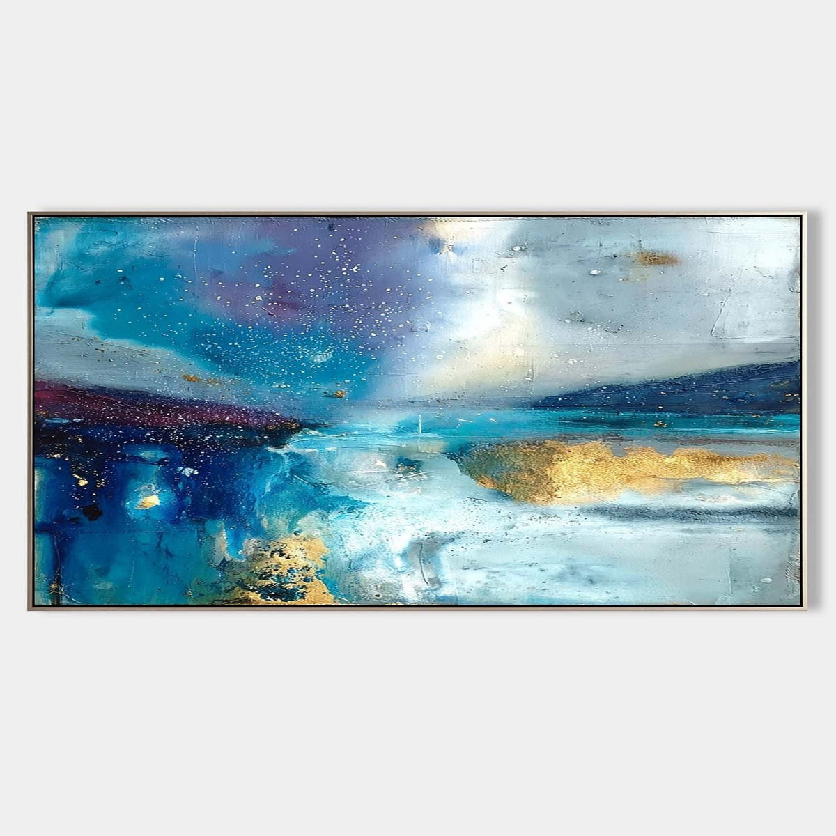 Gilded Turquoise Shoreline Under Violet Sky
