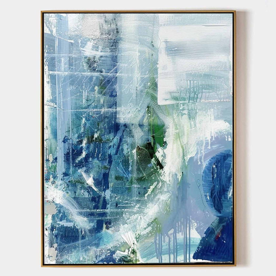 Glacial Blue Abstract with Green Drips