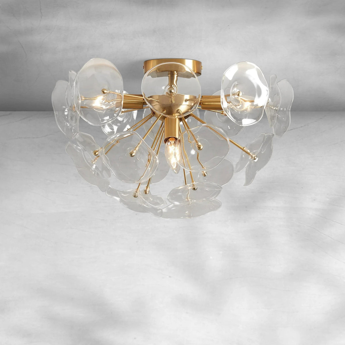 Glass Petal Cluster Flush Mount with Iron Base