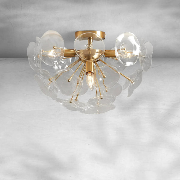 Glass Petal Cluster Flush Mount with Iron Base