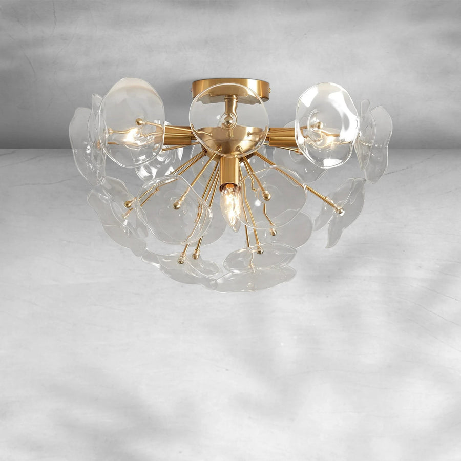 Glass Petal Cluster Flush Mount with Iron Base