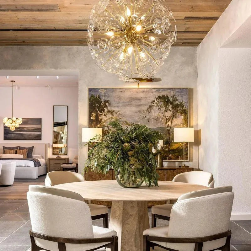 Glass Petal Globe Chandelier with Iron Frame