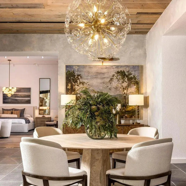 Glass Petal Globe Chandelier with Iron Frame