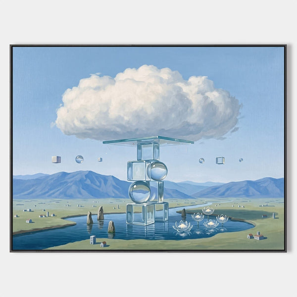 Glass Tower Beneath a Floating Cloud