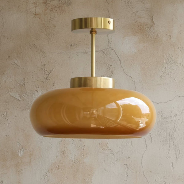 Glossy Glass Drum Semi-Flush Mount with Brass