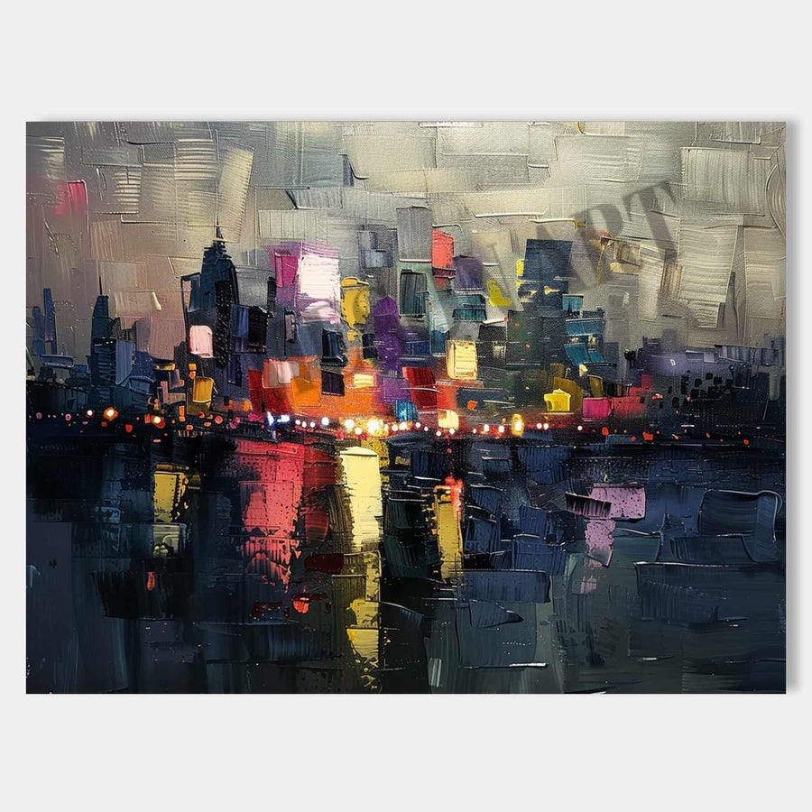 Glowing City Skyline Over Dark Water