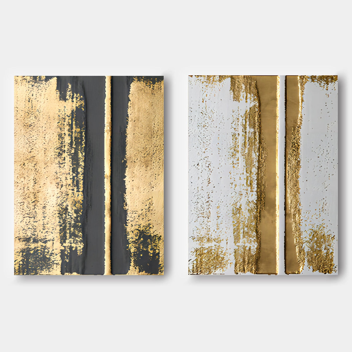 Gold and Charcoal Abstract Pair