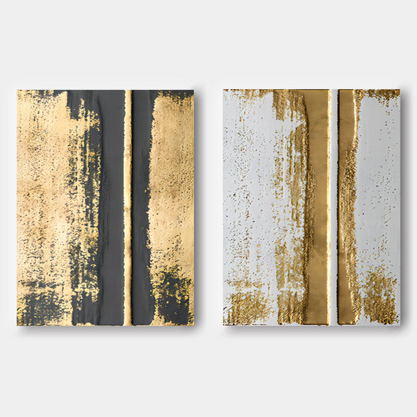 Gold and Charcoal Abstract Pair